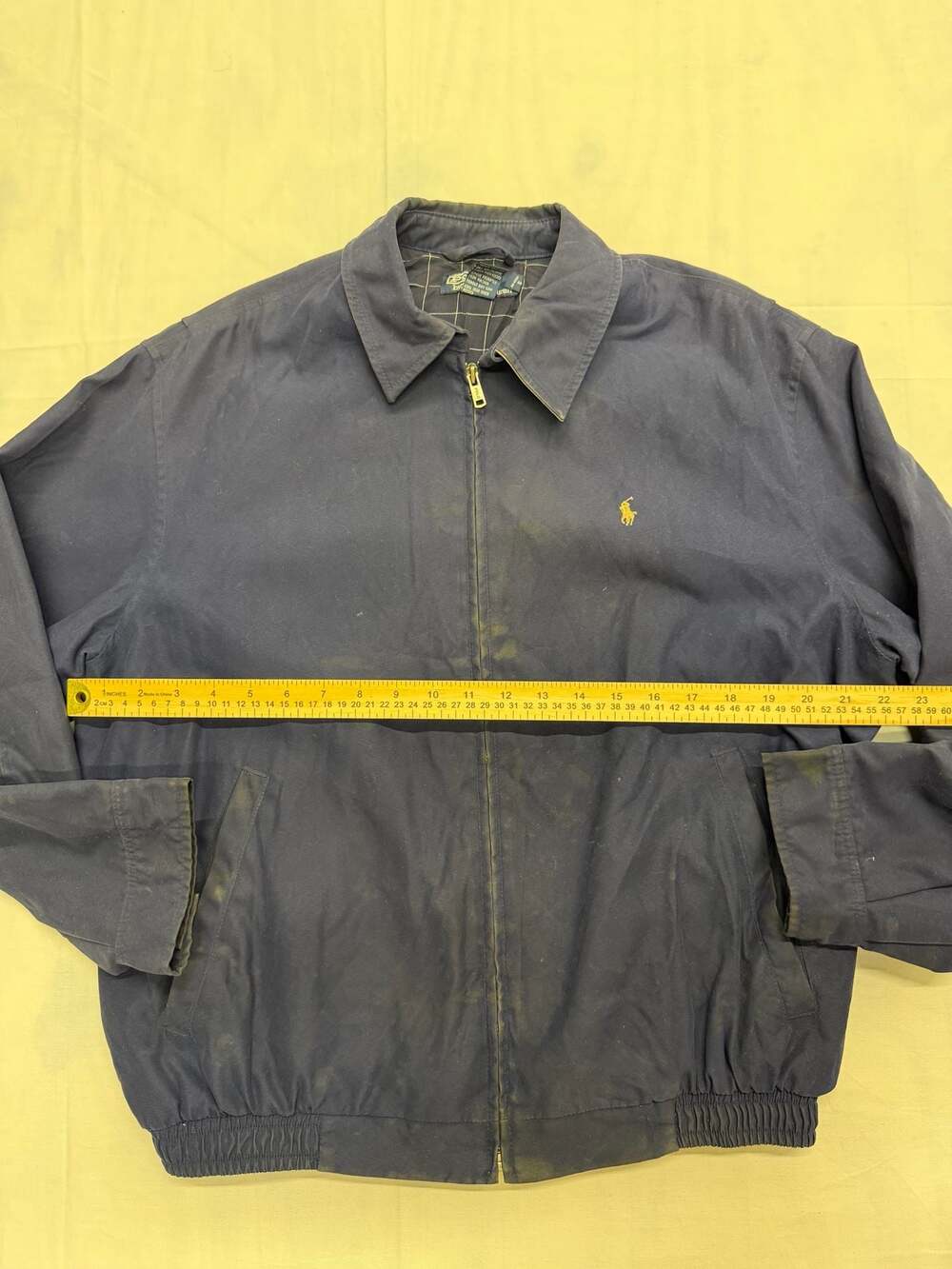 Vintage Polo Ralph Lauren Navy Harrington Jacket with Plaid Lining - Picture 3 of 10
